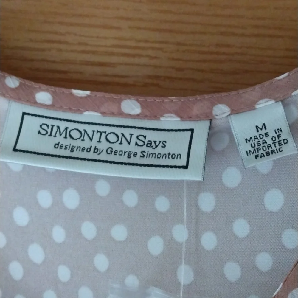 George Simonton Tan With Polka Dots Short Sleeve Blouse Medium - Picture 2 of 6